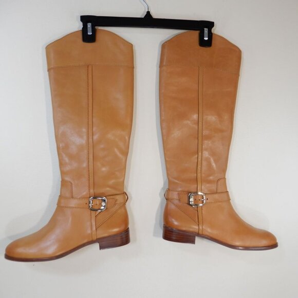 VINCE CAMUTO Ovarlym Riding Tall Boots Size 7.5 Light Cognac Brown LEATHER NEW - Picture 7 of 14